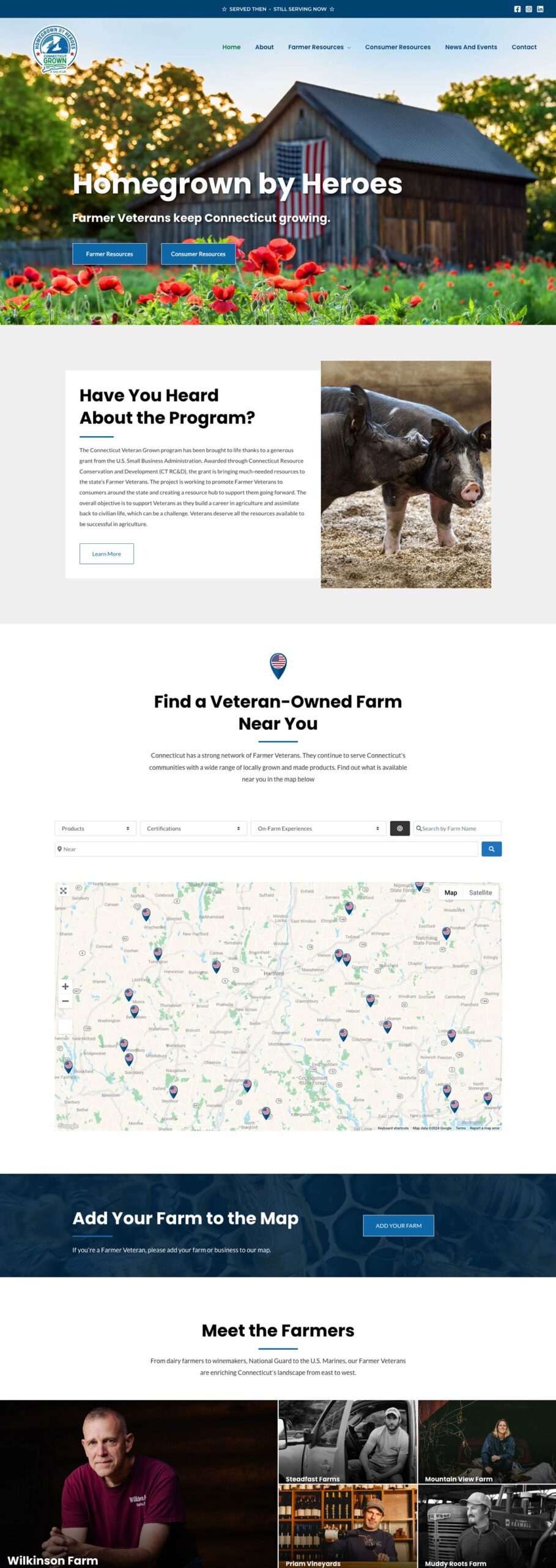 Homepage for CT Veteran Grown website
